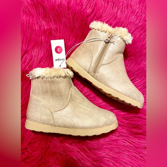 Cat & Jack Big Girls Boots Sparkle Faux-Fur Lined Rose Gold - Picture 2 of 3